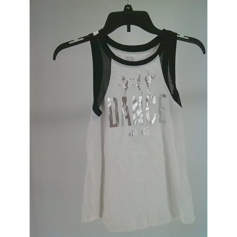 Pre-Owned Dance Tank Top Justice  Large Child White Black Ballet Jazz